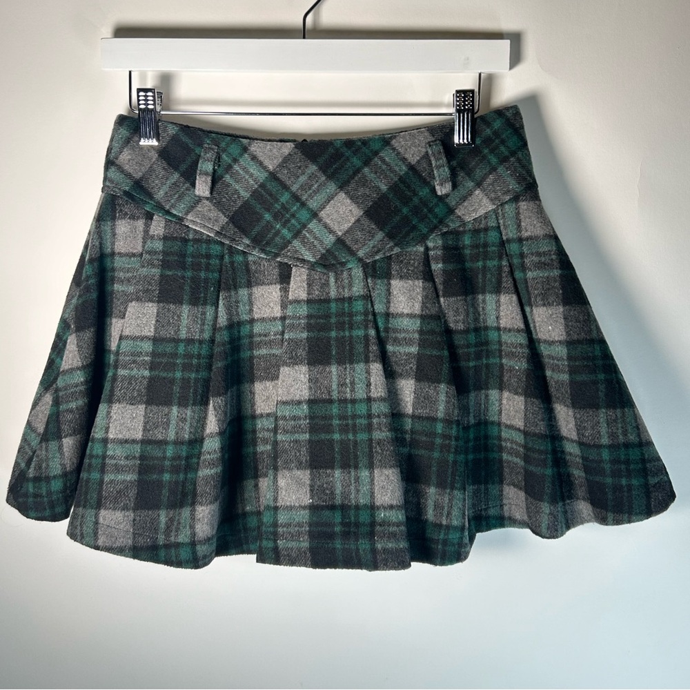 Super Vintage Grunge Emerald Green Plaid Mini skirt